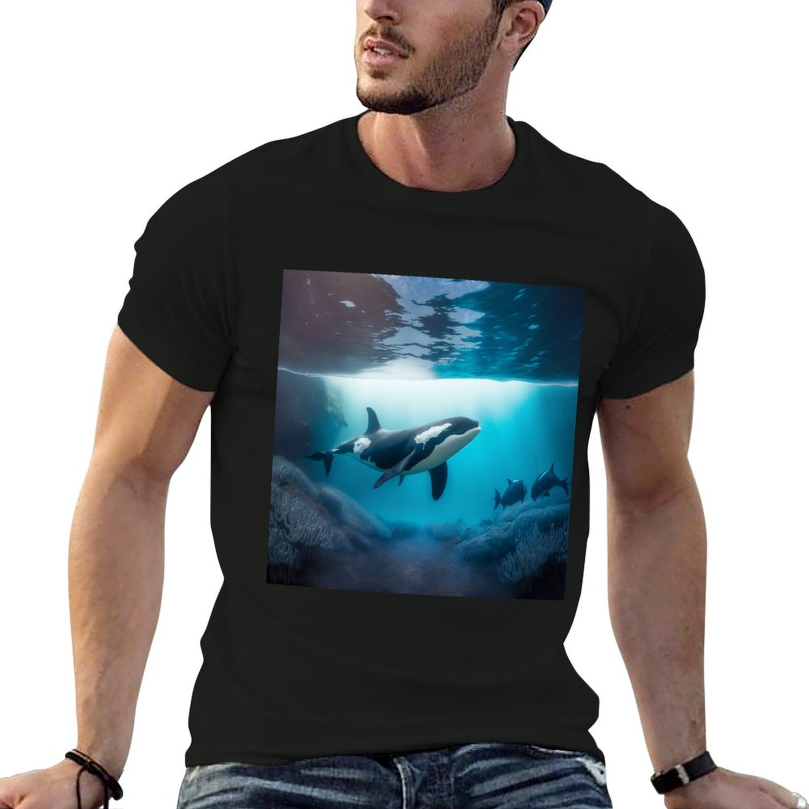 Undershirt Crew Neck - Koszulka z motywem orki podwodnej, minimalistyczna,