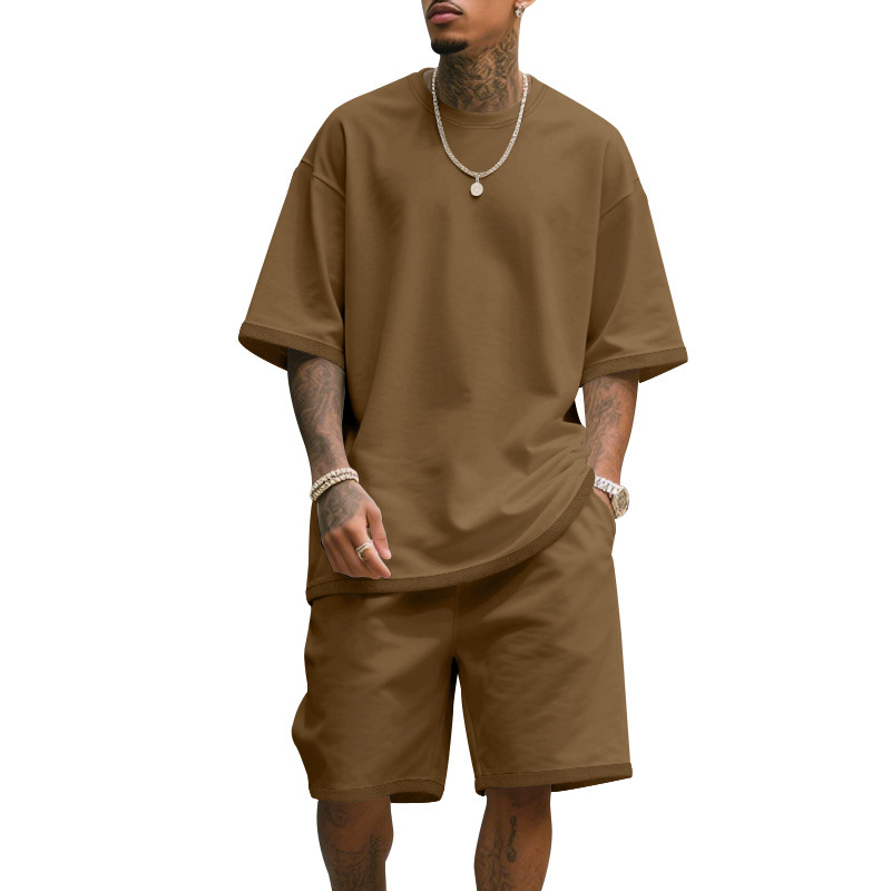 T Shirt Tight Fit - Męski, casualowy dwuczęściowy zestaw na lato: