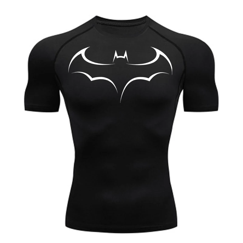 T Shirt Tight Fit - Męska obcisła koszulka z nadrukiem nietoperza,