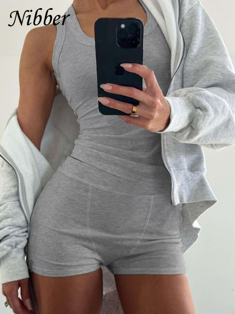 Tank Top Ribbed - Nibber prążkowany Casual 2-częściowy zestaw damski