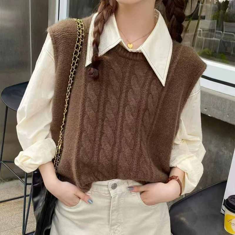 Sleeveless Undershirt - Nowa dzianinowa kamizelka damska z okrągłym