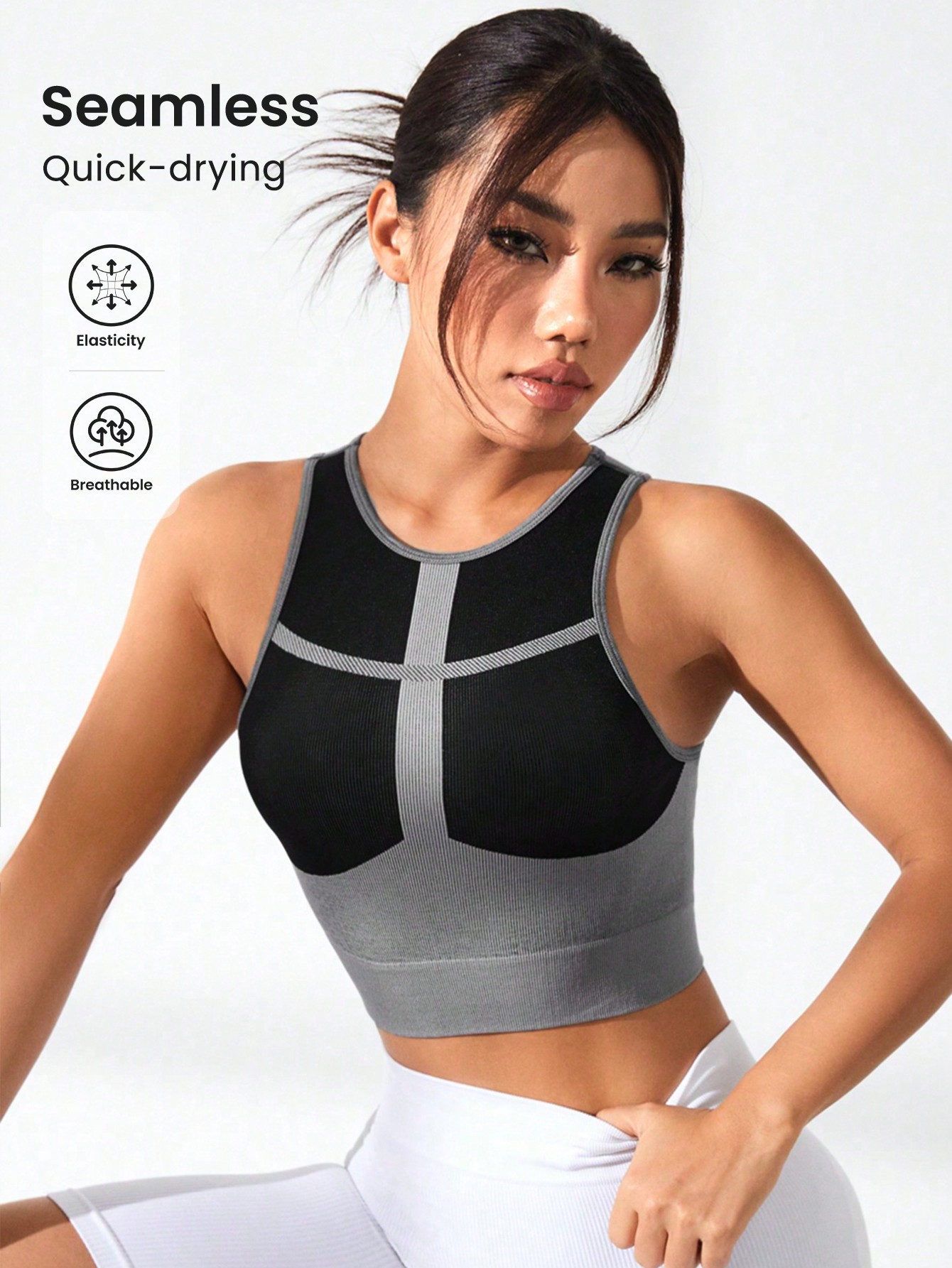 Tank Top Ribbed - Damski top sportowy z blokami kolorów,