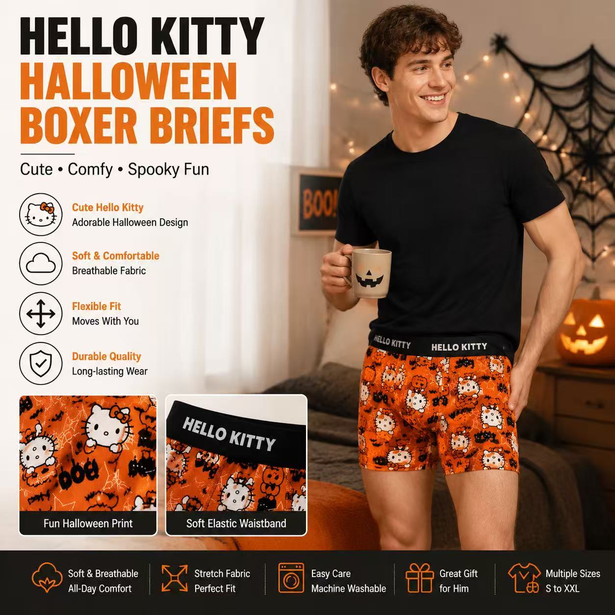 Quick Dry Underwear - Bokserki sportowe męskie z nadrukiem Hello
