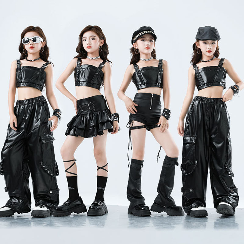 Suspender Tank Top - Dziecięca odzież Kpop Hip Hop Czarna